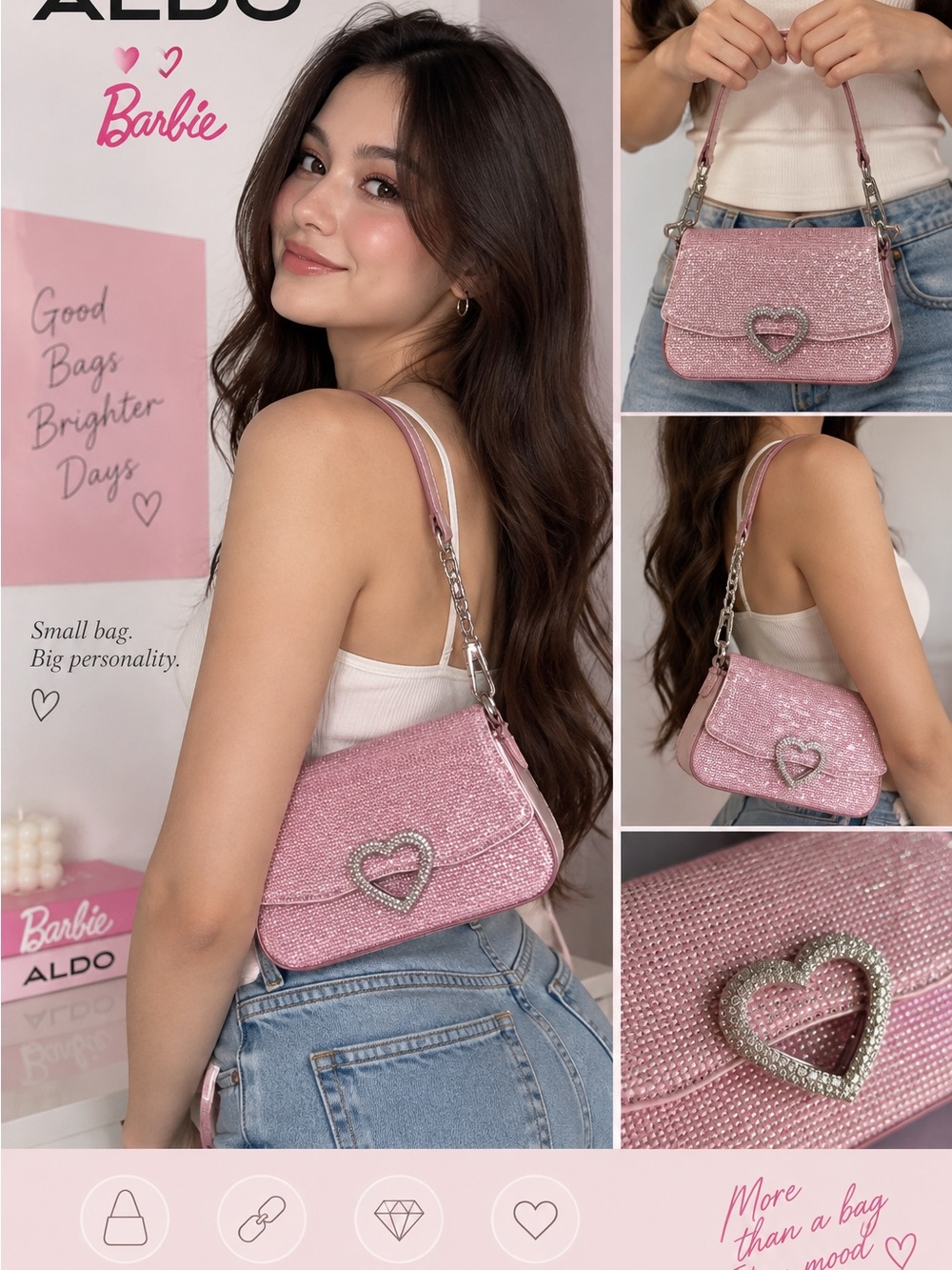 ALDO Pink Glitter Heart Shoulder Bag
